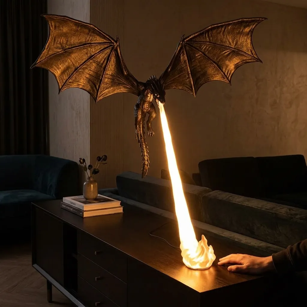 Customer photo: Giant 24 inch dragon in living room sideboard